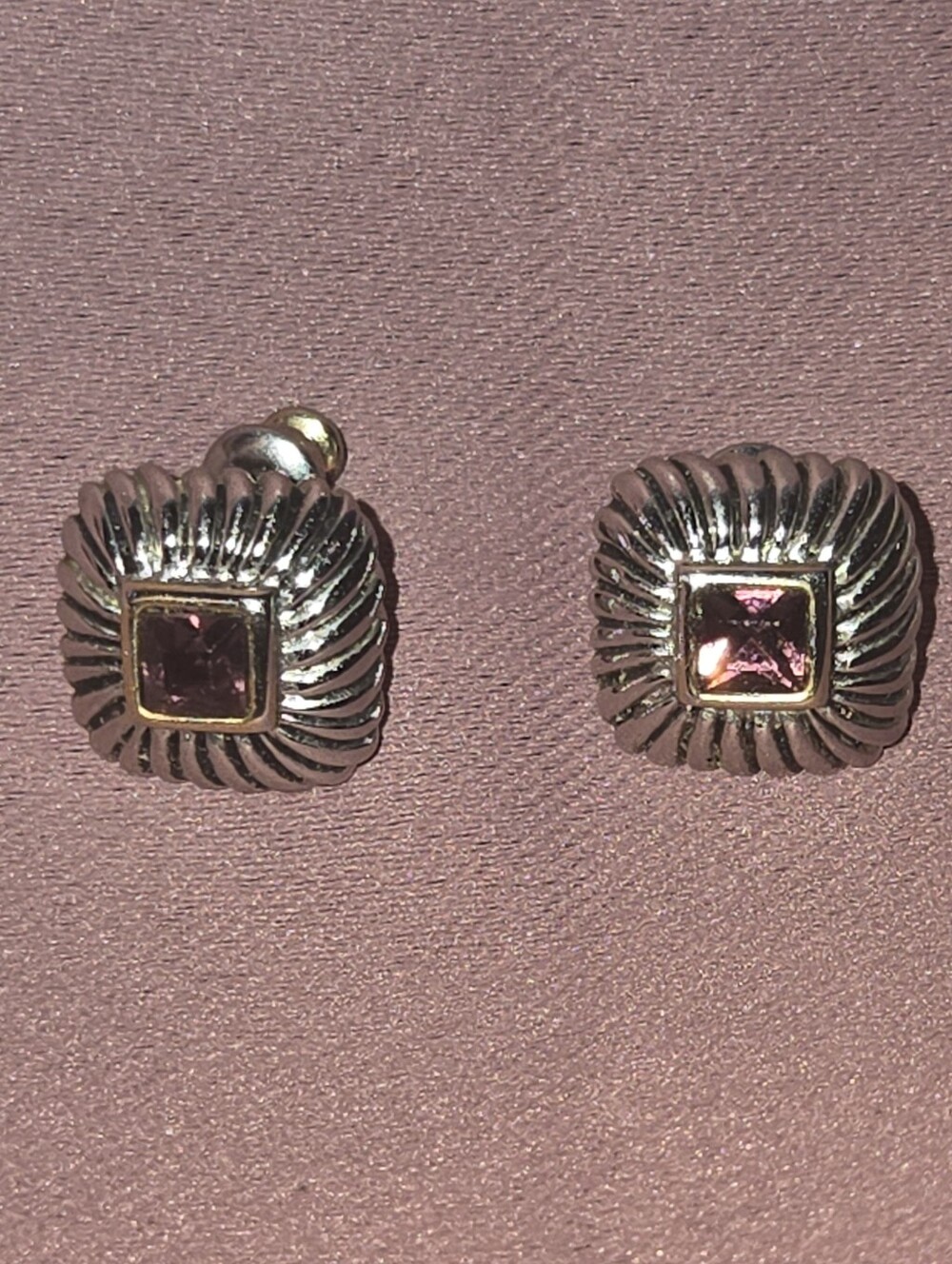Museum of Fine Arts Square Shaped Gold Tone Stud Earrings